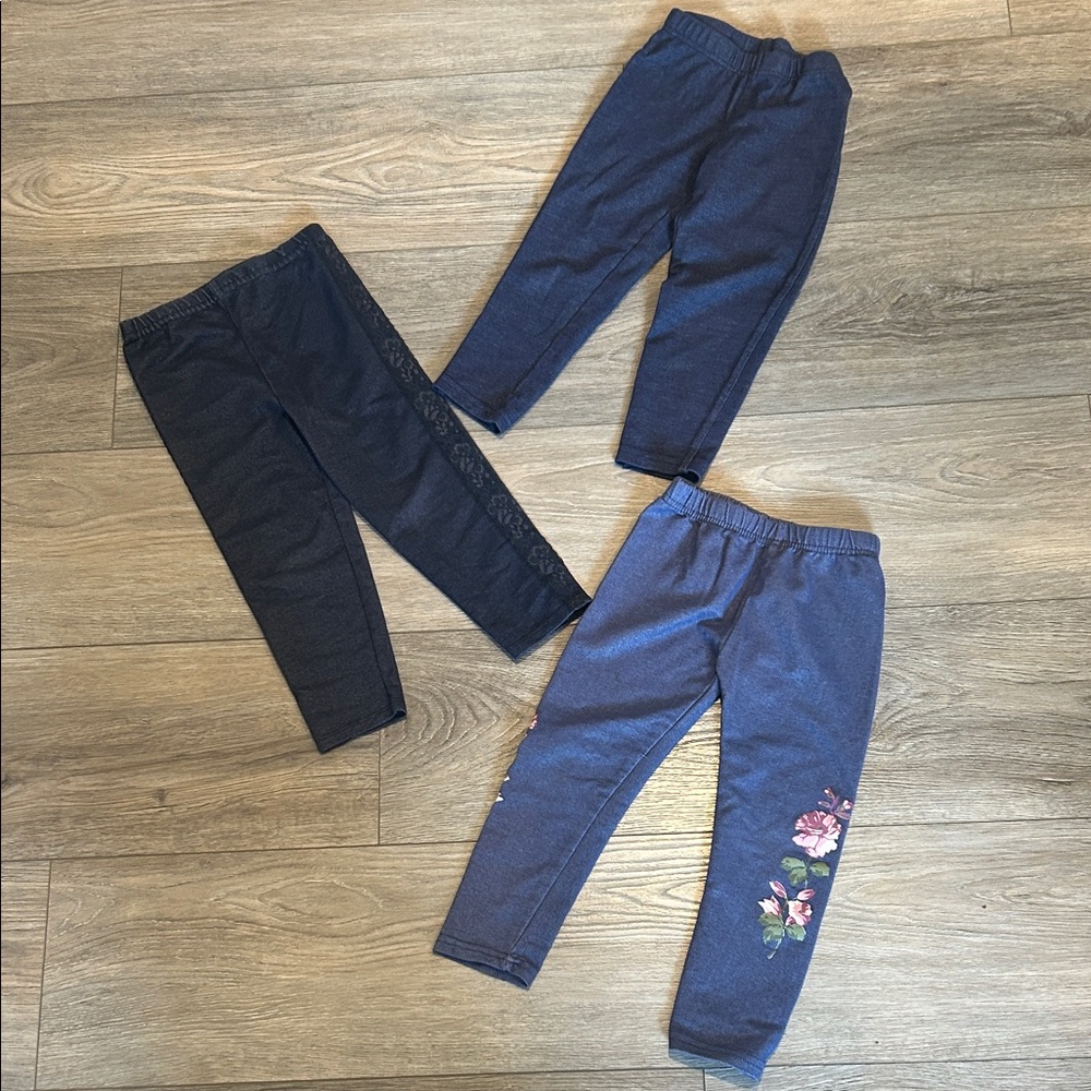 Carterâs Blue and Indigo Girls Jeggings Trio with floral and lace design Size 4T